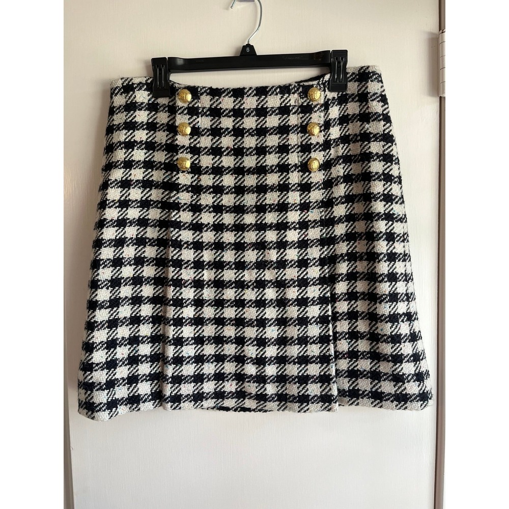 Talbots Wool Skirt Plaid‎ And Gold Button Academia Preppy SZ 12P